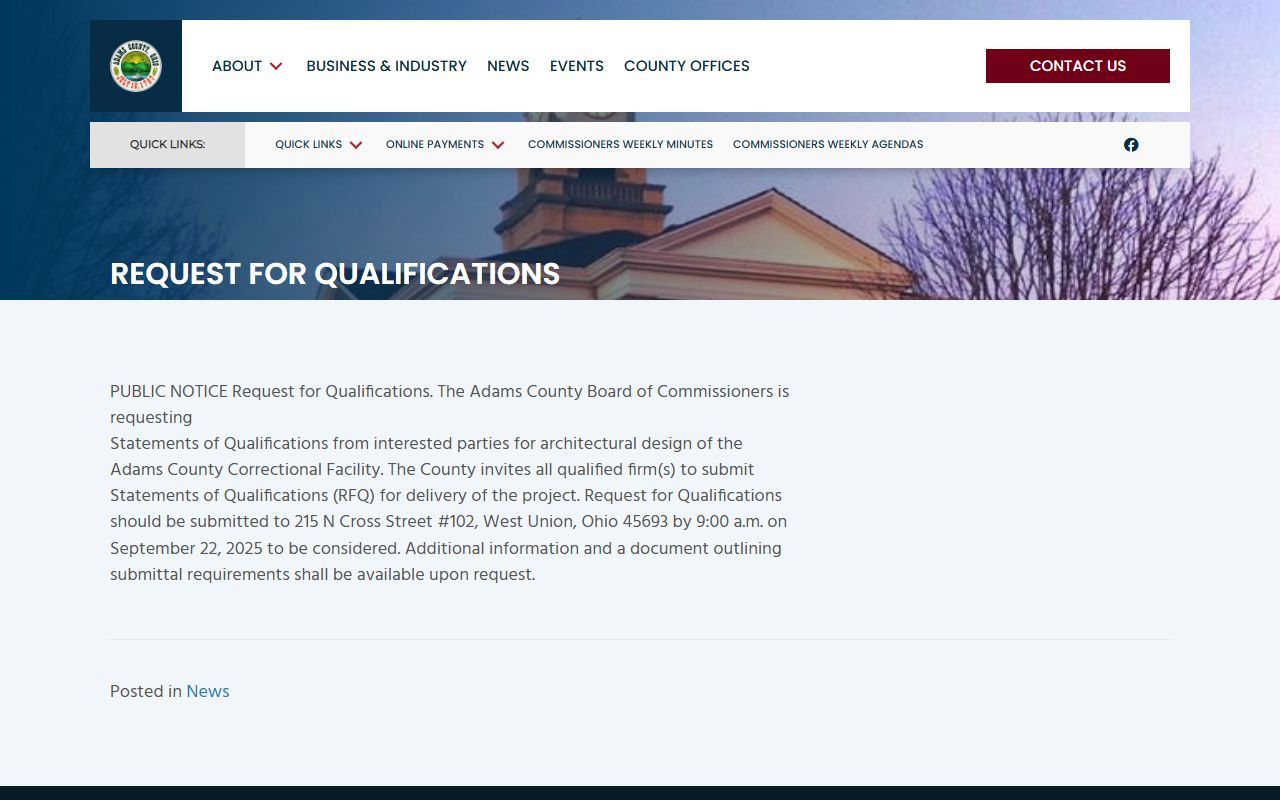 Adams County request for qualifications for correctional facility architectural design services